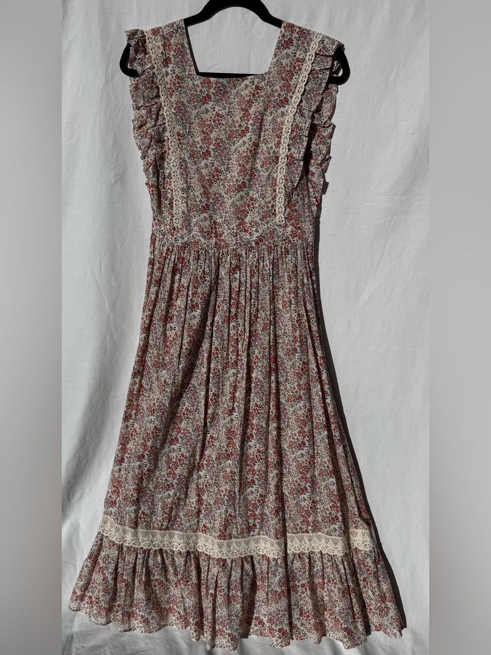 Christy Dawn Floral Ruffled Maxi Dress in Cream and Brown
